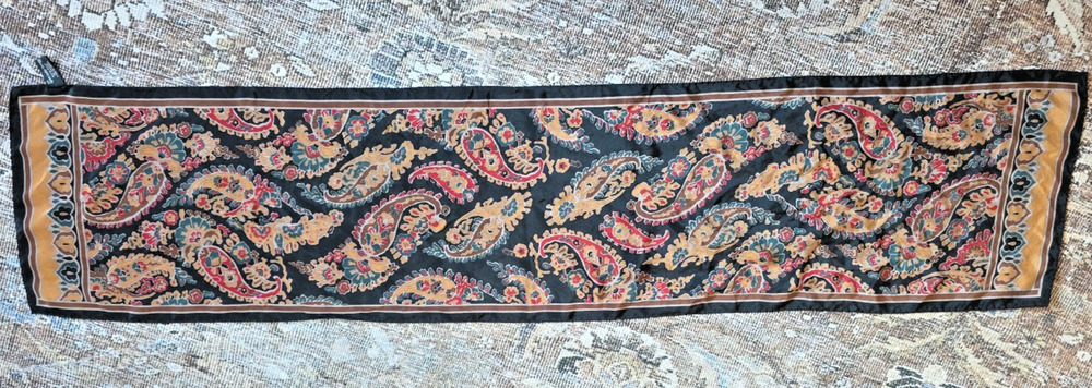 Specialty House Vtg 100% Silk Paisley Scarf Korea Black Rectangle Retro Classic